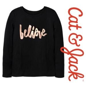 Cat & Jack Girls Believe Long Sleeve Black T-Shirt Size Large